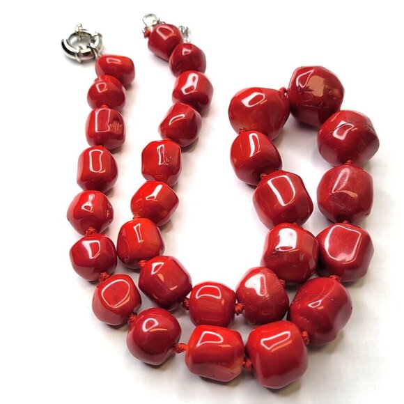 Natural Red Coral Irregular Beads Necklace - Picture 11 of 13